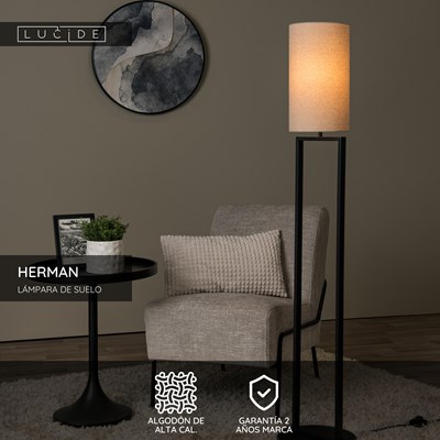 Lucide HERMAN - Lámpara de suelo - Ø 26 cm - 1xE27 - Beige